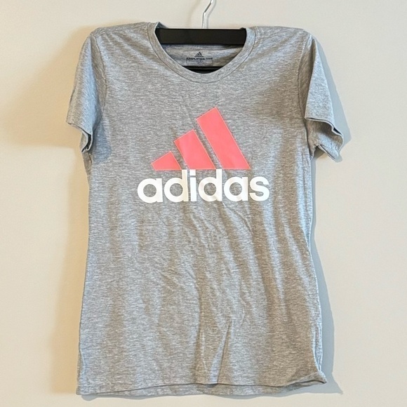 Adidas Women's Badge of Sport Logo Cotton T-Shirt Medium Grey Heather/Red, Top - Picture 7 of 10